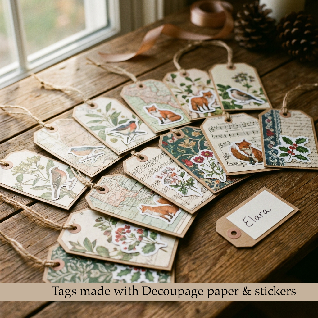 Decoupage and Stickers for Tags