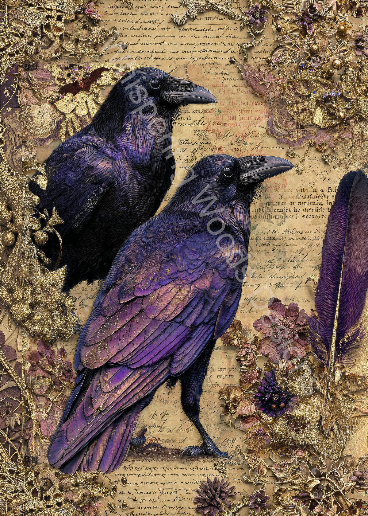 Detailed preview of Ravens & Gilded Pages with a diagonal watermark. Purchased download files are watermark-free.