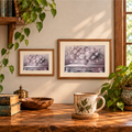 Quiet Opulence floral artwork displayed in two landscape wooden frames.