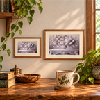 Quiet Opulence floral artwork displayed in two landscape wooden frames.