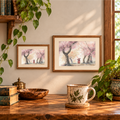 Stroll in Japan blossom-tree artwork displayed in two landscape wooden frames.