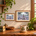 Lavender Reverie garden artwork displayed in two landscape wooden frames.