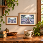 Lavender Reverie garden artwork displayed in two landscape wooden frames.