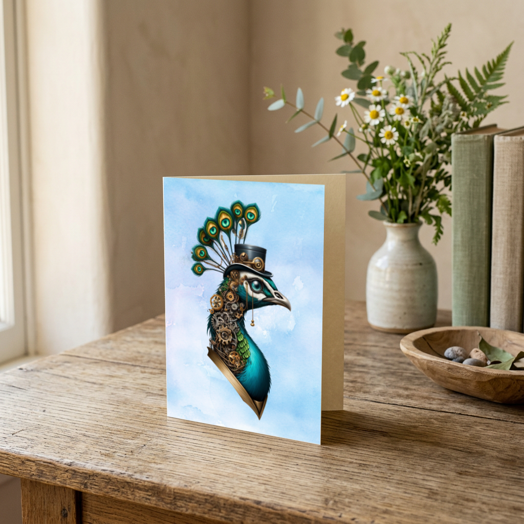 The Clockwork Peacock | Printable Artwork + Card Template